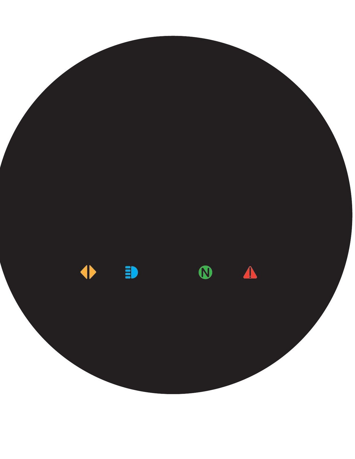 Unused motorcycle indicator icons on a black gauge disc