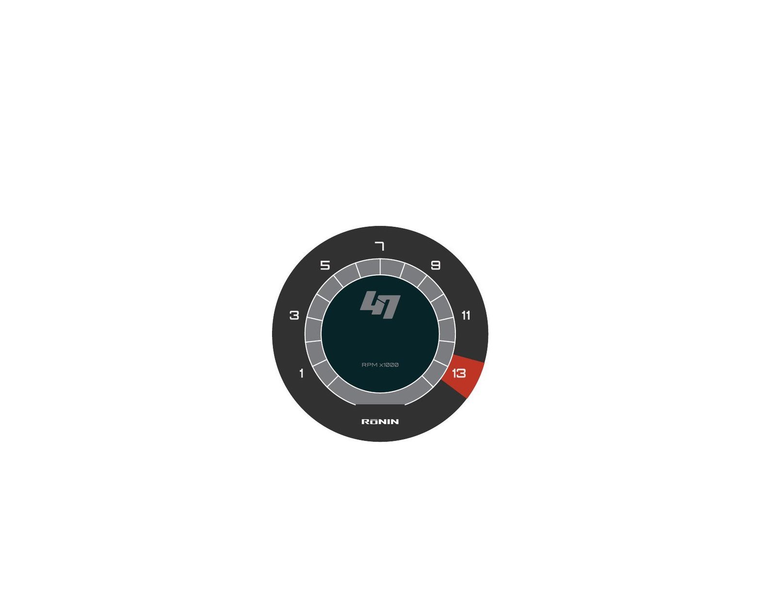 Unused dark digital tachometer face with 47 monogram