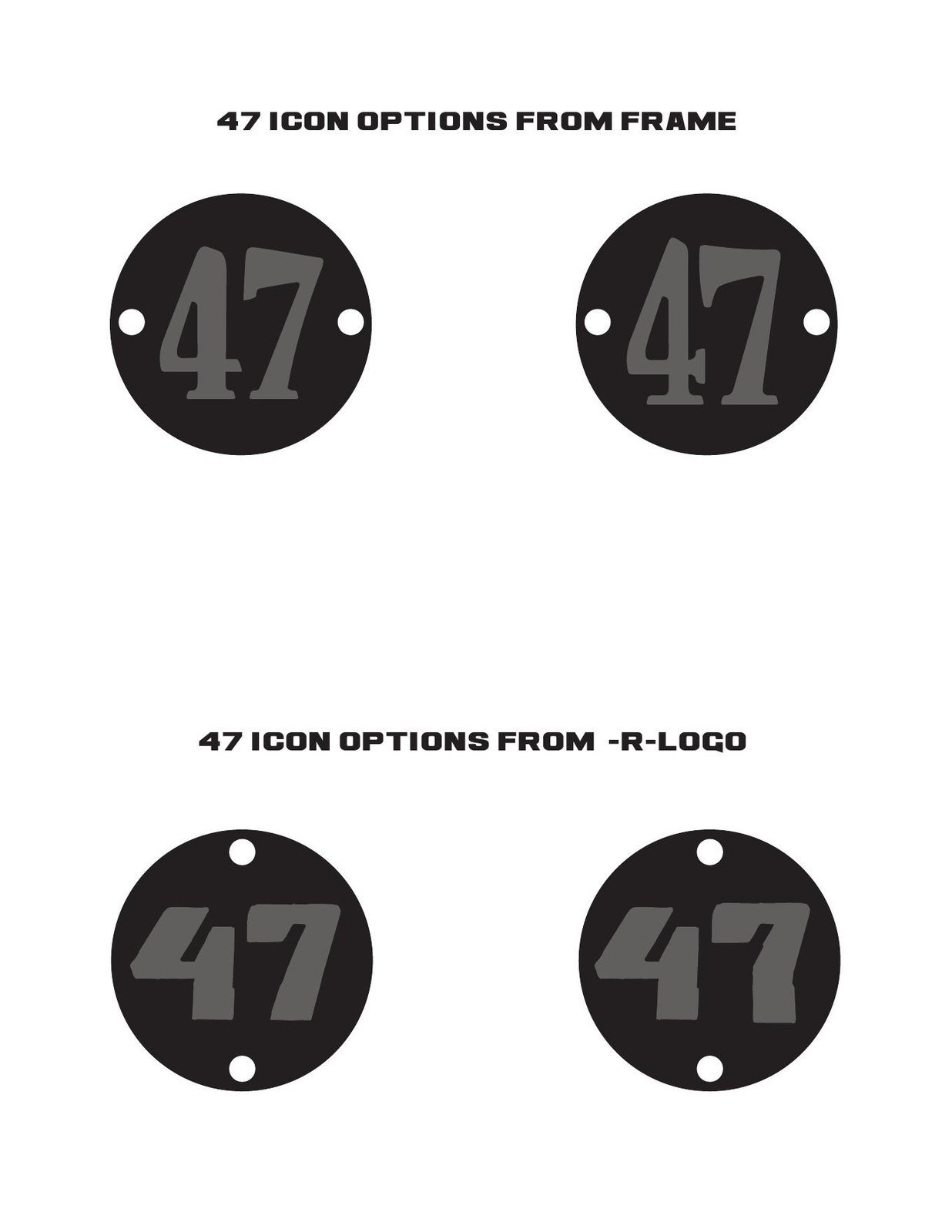 Circular 47 badge options from frame geometry and the R logo