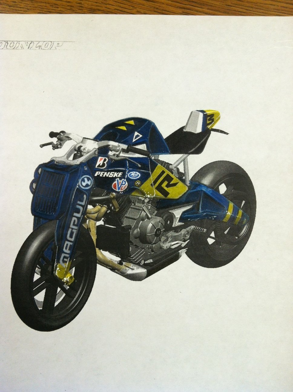 Dark blue and yellow Ronin paint concept with racing sponsor marks