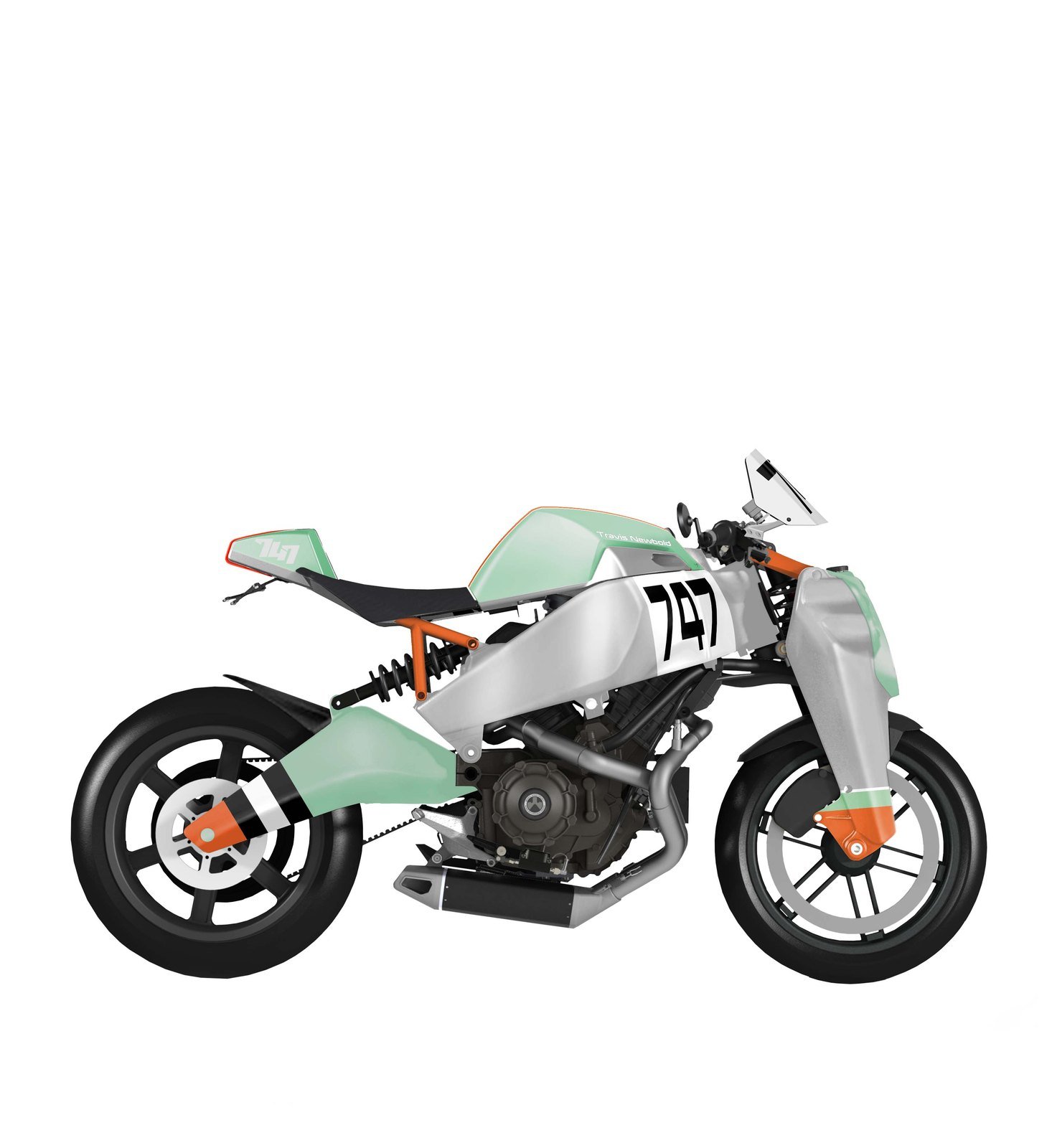 Mint, silver and orange Ronin illustration numbered 747 for Travis Newbold
